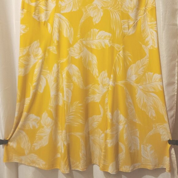 Susan Graver Sleeveless Midi Dress PXL Square Neck Yellow Gold Palm Fit & Flare - Picture 4 of 8